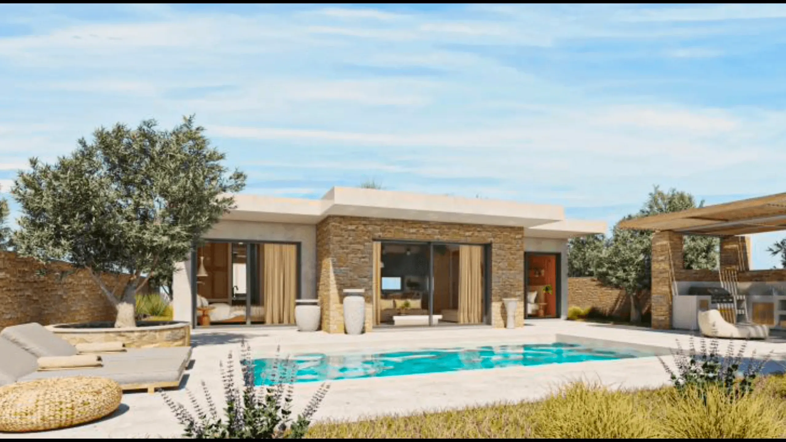 Modern villa with swimming pool and sea and mountain view 2