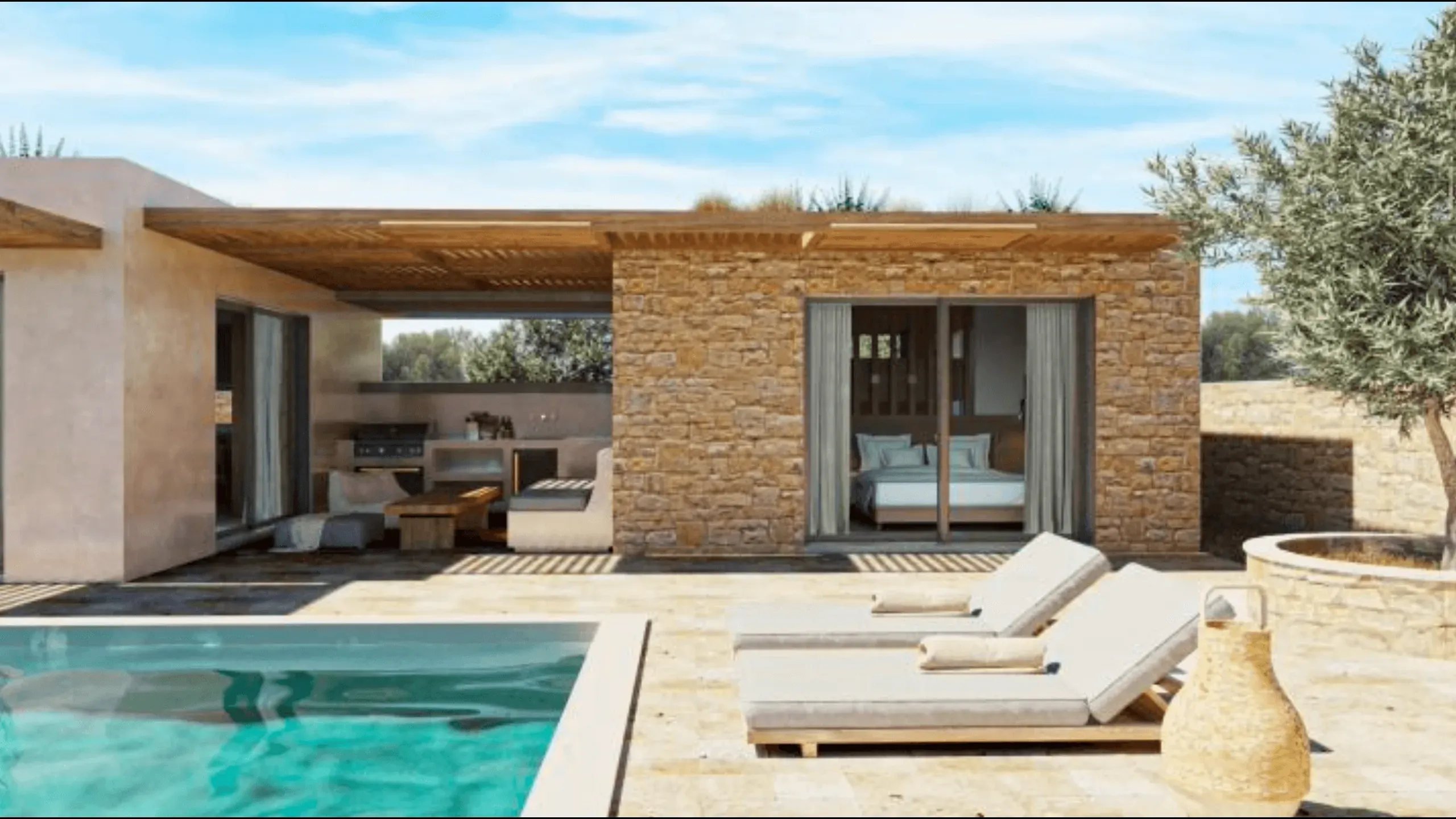 Modern villa with swimming pool and sea and mountain view 1